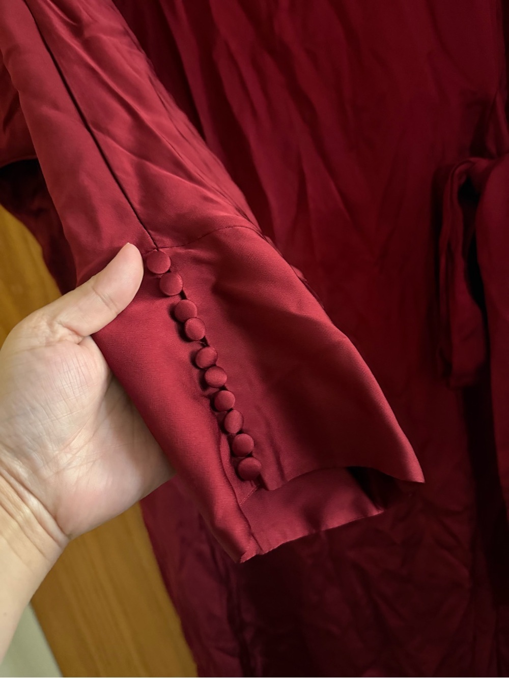 Zara Deep Burgundy Satin Tie-Waist Midi Dress Size M - Picture 5 of 11